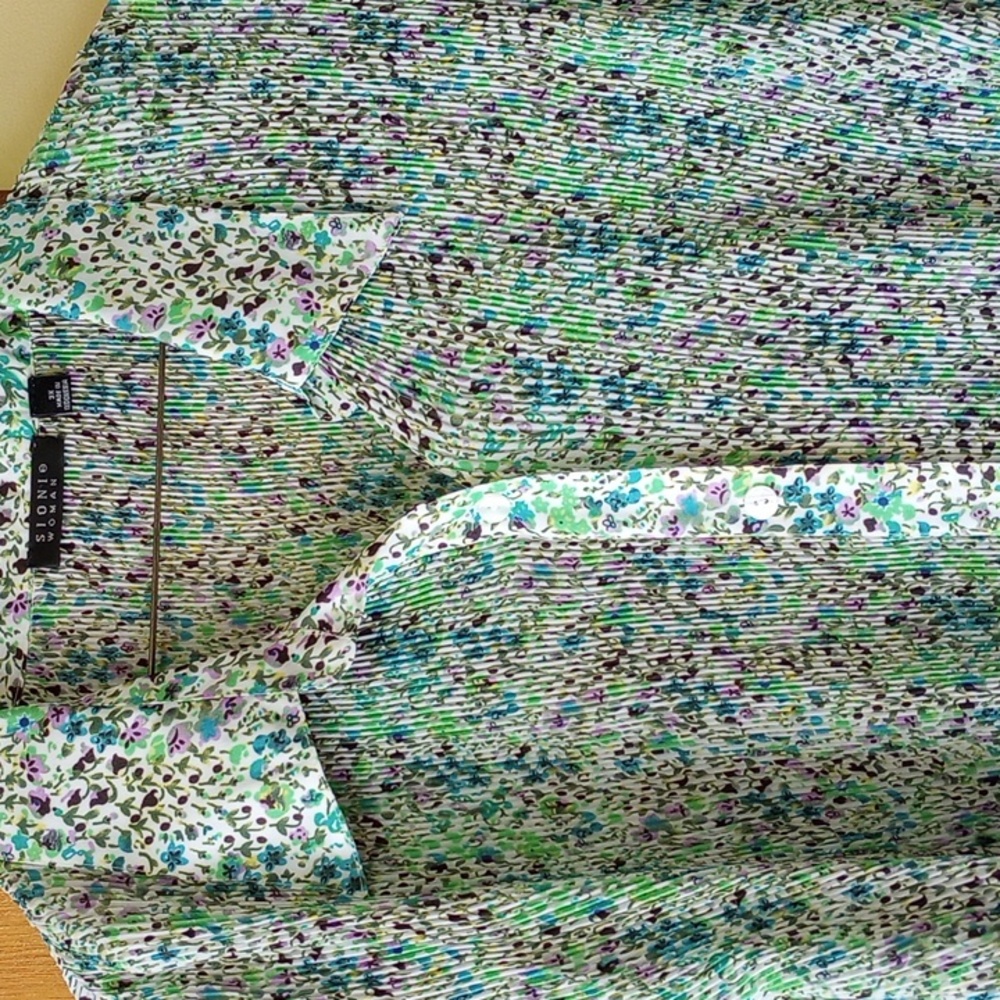 Sioni 3X ribbed button down shirt black purple blue green bell sleeves - Picture 2 of 5